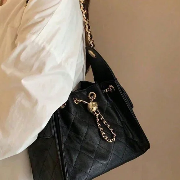 Black Elegant Women Portable Bucket Shoulder Bag - Picture 5 of 8